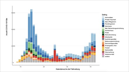 Darstellung der gemeldeten COVID-19 Fälle nach Infektionsumfeld