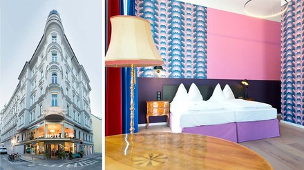 Außenansicht und Beethoven-Zimmer des Romantik Hotel Beethoven in Wien