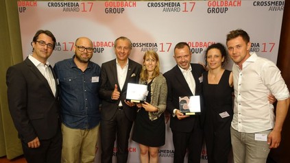 Gewinner Crossmedia Award 17: Marcus Händel, Silvan Metzger, Gerhard Walter, Andrea Tomaschett, Christoph Bürge, Janine Aebischer, Dominic Wirz