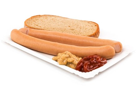 Wiener Würstchen mit Brot, Senf und Ketchup