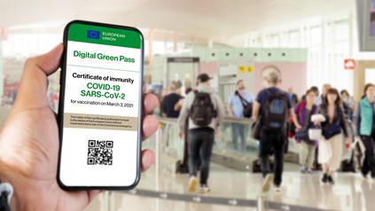 Handy mit geöffnetem Grünen Pass