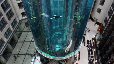 Das Sea Life Aquarium „AquaDom“ im Hotel Radisson Blue in Berlin ist am Morgen des 16. Dezember 22 geplatzt. (Foto: © picture alliance / dpa | Kay Nietfeld)
Das Sea Life Aquarium „AquaDom“ im Hotel Radisson Blue in Berlin ist am Morgen des 16. Dezember 22 geplatzt. (Foto: © picture alliance / dpa | Kay Nietfeld)