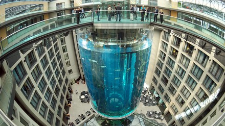 Warum das Riesenaquarium im Radisson Collection Hotel „Dom Aquaree“ geplatzt ist, ist zurzeit noch unklar. (Foto: © picture alliance / dpa | Jörg Carstensen)
Riesenaquarium im Hotel Dom Aquaree