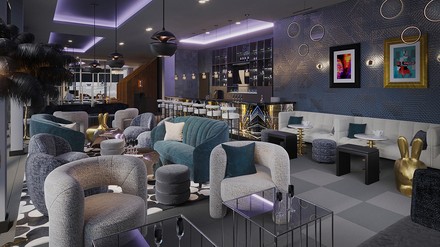 Im Erdgeschoss des NYX Hotel Hamburg befindet sich eine weitläufige Open Lobby inklusive Restaurant, Bar und Terrasse. (Foto: © Neudahm Hotel Interior Design GmbH)
Erdgeschoss im NYX Hotel Hamburg
