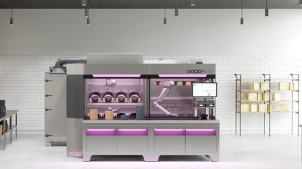 Ohne menschliche Handgriffe: Das Hamburger Startup GoodBytz hat einen vollautomatisierten Koch-Roboter entwickelt. (Foto: © GoodBytz)
Der Kochroboter von GoodBytz kann warme und kalte Speisen zubereiten.